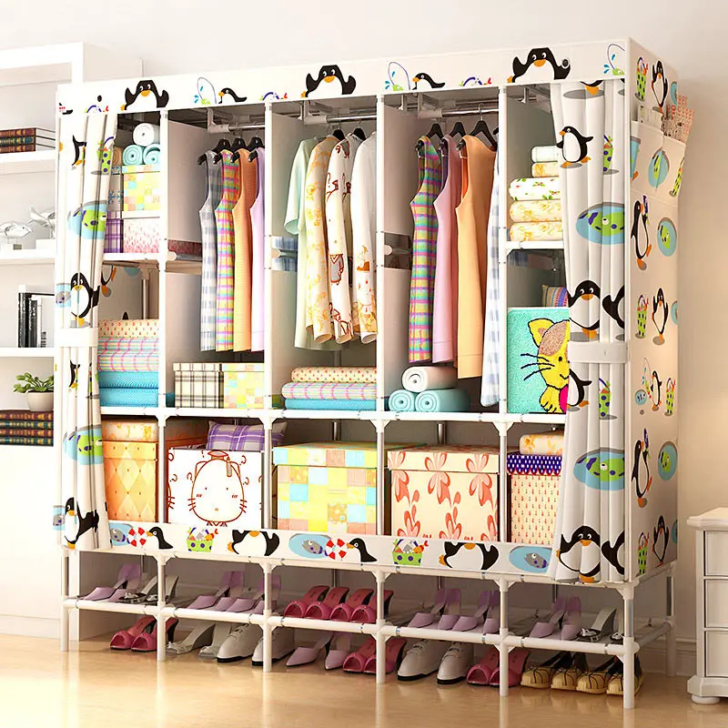 XXL Wardrobe With shoe rack Non-woven Fabric frame reinforcement Standing Storage Organizer Detachable Clothing Closet furniture creative shoe rack easy receive shoe rack non woven