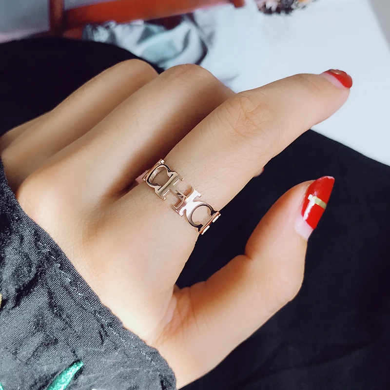 

YUN RUO 2018 New Arrival Letters Ring Rose Gold Color Fashion Titanium Steel Jewelry Wedding Birthday Gift Woman Never Fade Chic