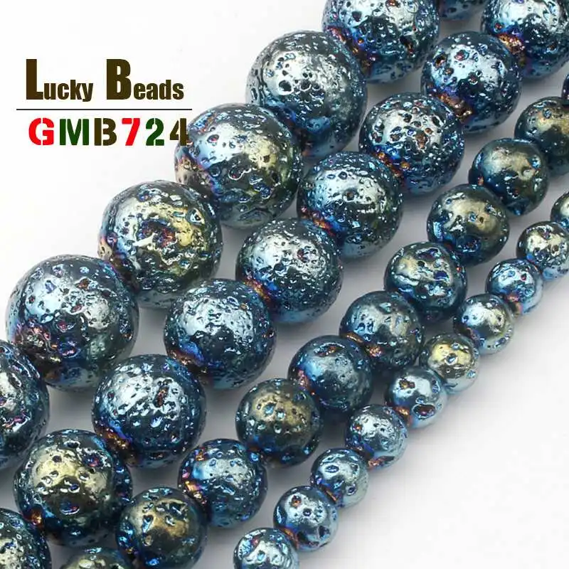 

Natural Stone Beads Dark Blue Round Volcanic Lava Beads For Jewelry Making DIY Bracelet Necklace Accessories 15'' 4/6/8/10mm