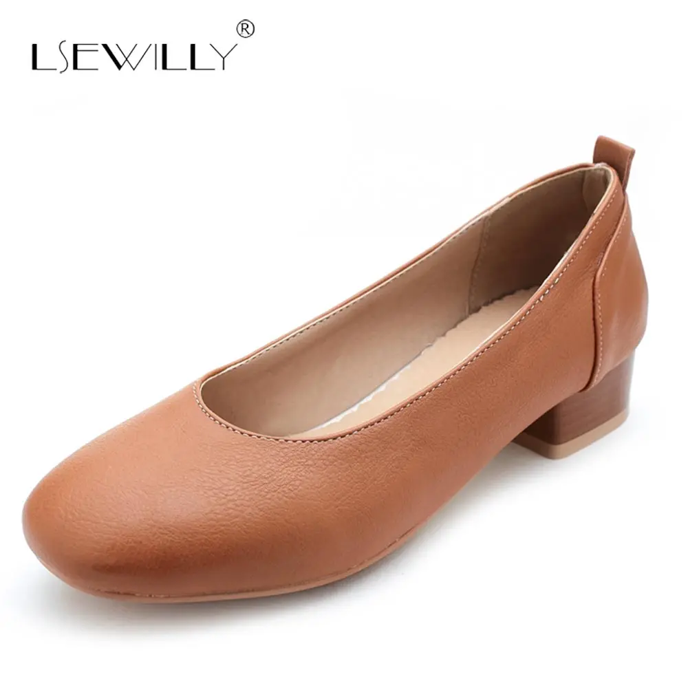 

Lsewilly New Women's Pumps Thick Heels Square Toe Ladies Shoes Woman Stiletto Slimple Shoes For Office Lady Plus Size 30-50 S519
