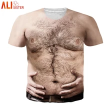 Женские футболки с коротким рукавом и забавным принтом от Alisister Hariy, Мужская 3D футболка на груди, европейский размер, уличная одежда, мужские футболки