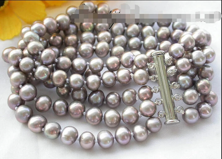 

Z3462 NICE 5row 8" 8mm gray round freshwater pearl bracelet @^Noble style Natural Fine jewe SHIPPING 6.2 6.02