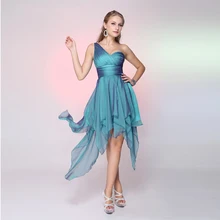 2017 Schulter Chiffon Cocktailkleider Sexy Geraffte A-Line Prom Kleider Unregelmäßige Backless Partei-kleid-nach Maß