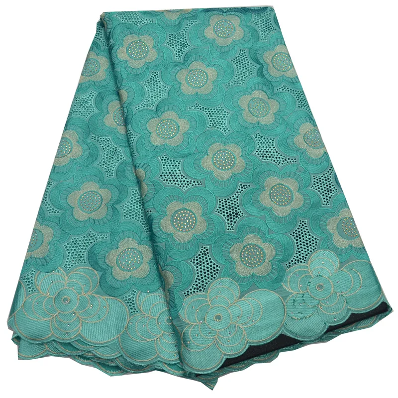 

Free shipping (5yards/pc) High quality mint African dry cotton lace fabric with embroidery and stones for party dress CLP99