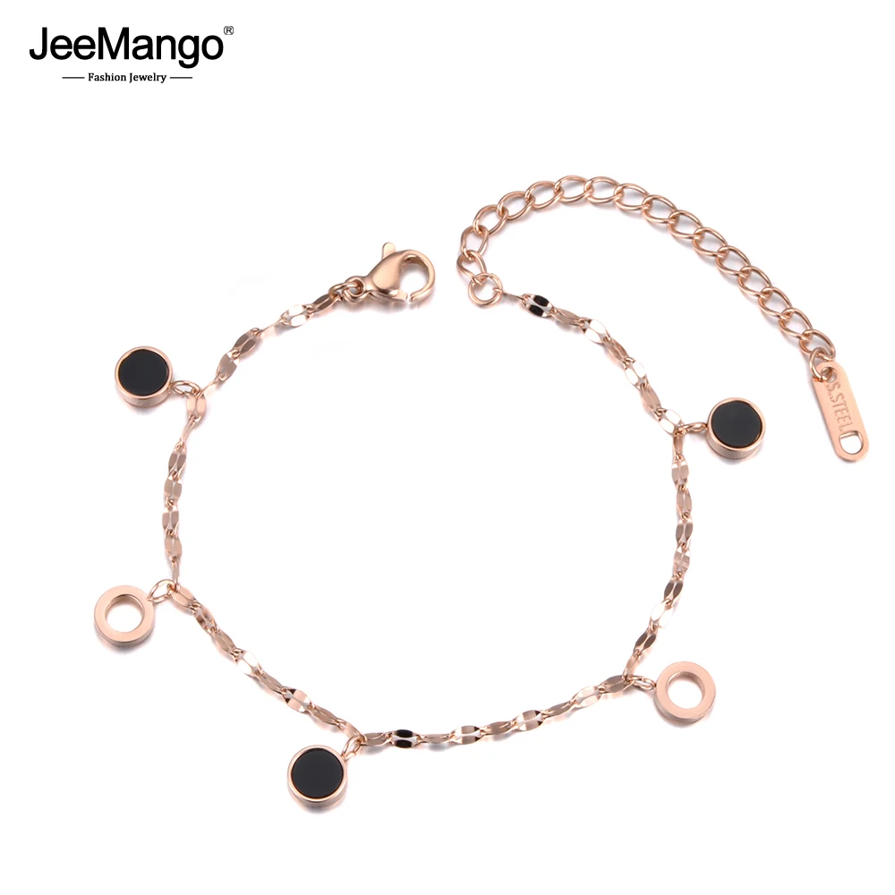 

JeeMango Trendy Bohemia Black Acrylic Charm Bracelets For Women Stainless Steel Link Chain Bracelet For Summer Vacation JB19046