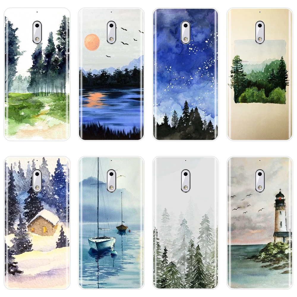 

TPU Back Cover For Nokia 7 Plus X6 Forest Art Sky Sea Tree Aesthetic Plants Soft Silicone Phone Case For Nokia 1 2 3 5 6 8