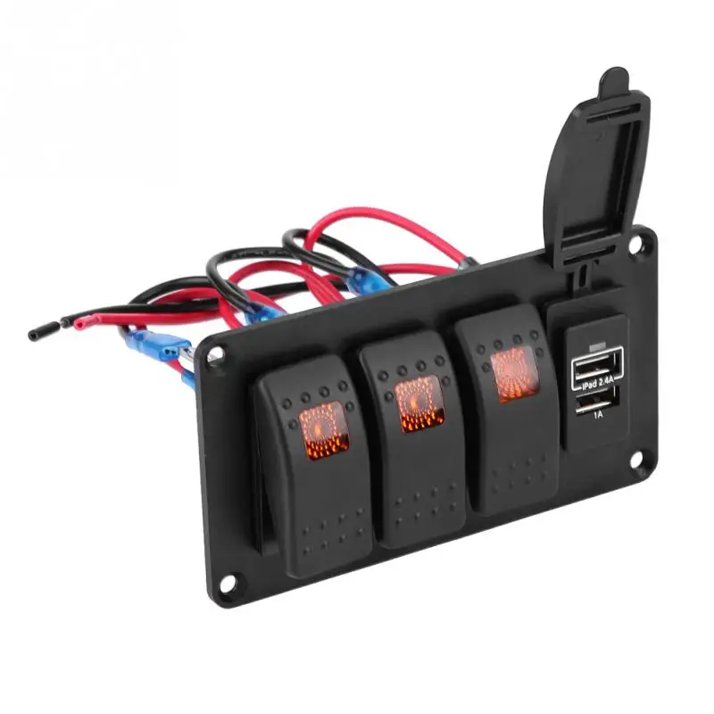 3 Gang Orange Light Switch Panel + 3.4A Car Charger With ...