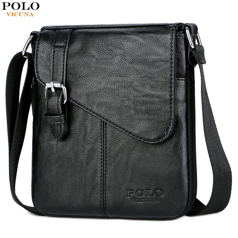 VICUNA POLO Simple Design Classic Men Travel Messenger Bag Leather Crossbody Bags With Belt Buckle Small Casual Men Shoulder Bag