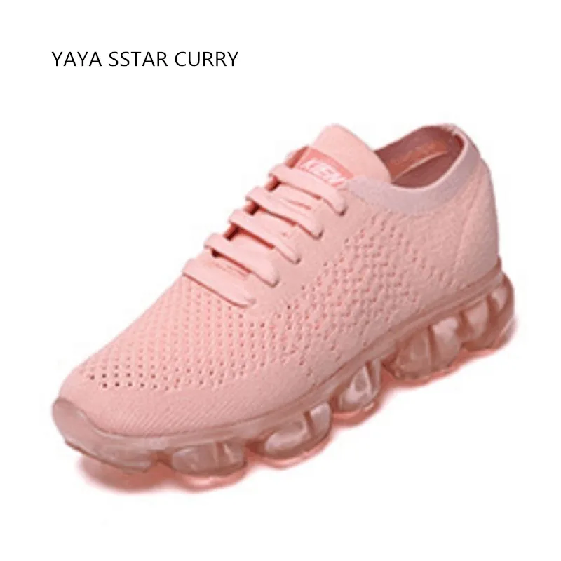 

YAYA STAR CURRY 2017 new breathable comfortable women running shoes knitted mesh surface transparent soft bottom sports shoes