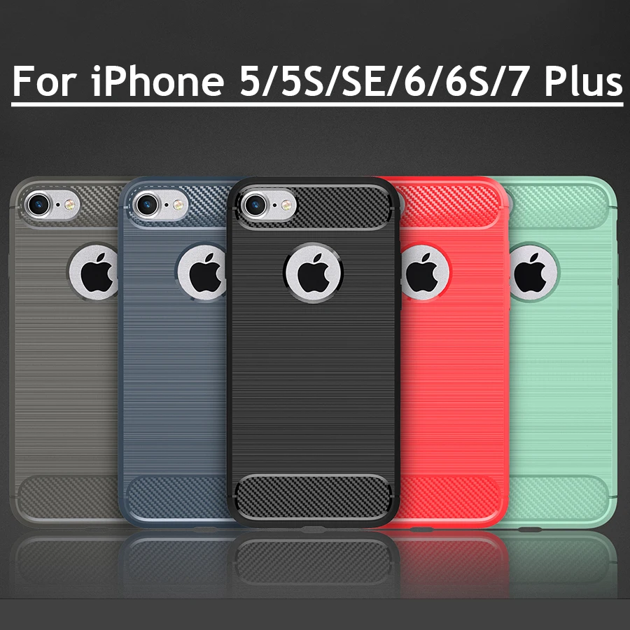 buy For iPhone 8 Plus Case Silicon Rubber Soft TPU Phone Back Cover for iPhone X 5 5S SE 6 6S 7 Plus Case Luxury carbon fiber