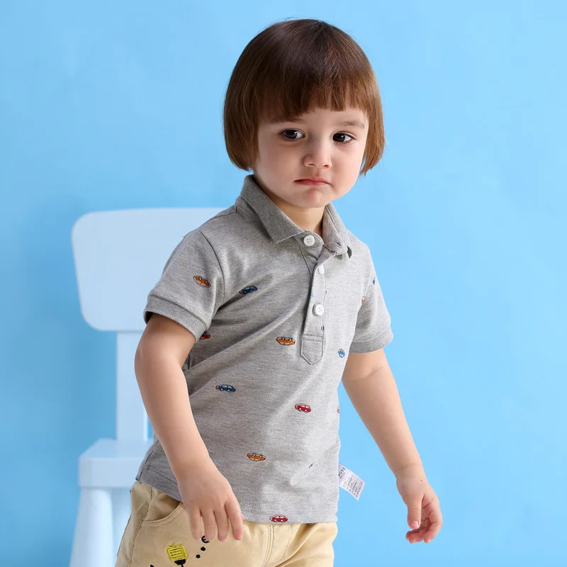 

summer explosions children's wear baby children's t - shirt full of cartoon car lapel children's short sleeve