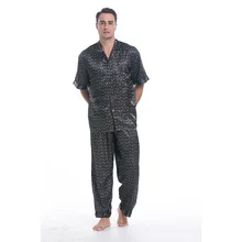 Lavenderi Мужской Шелковый Атласный пижамный комплект с короткими рукавами, шелковистая Пижама для сна