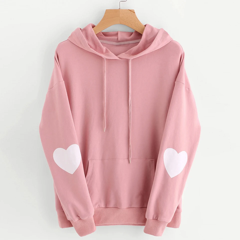  Black Cute Pink Hoodie Heart Funny Plain Sweatshirt Oversize Poleron Mujer 2019 Kangaroo Pocket Hoo