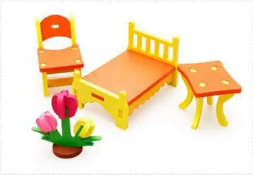 الأثاث الخشبي لعب مجموعة اللعب منضدة غرفة المعيشة 3d تجميع الأثاث ، لعب للأطفال نماذج مصغرة ألعاب خشبية