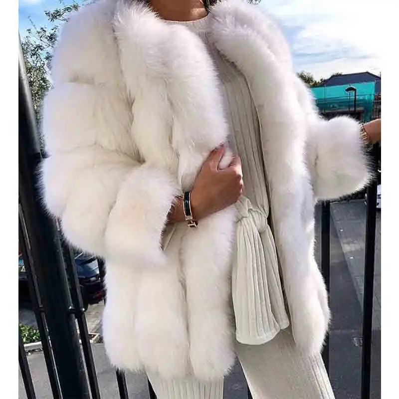Tatyana Furclub Real Fur Coat 70CM Length Natural Silver Fox Fur Coat Women Winter Real Fur Coats Jacket Outerwear Women Fashion