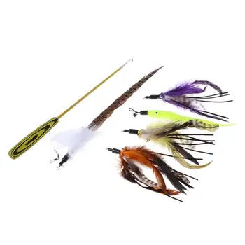 

Cat Pet Toys Telescopic Rod Stick with 5pcs Feather Replacement Heads Cats Training Interactive Toy Kitten Playing Toys