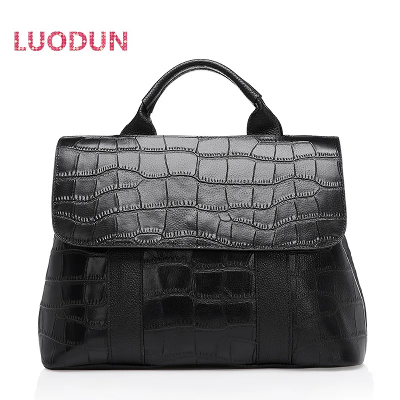 

LUODUN 2018 fashion large-capacity handbags leather shopping bag portable split leather handbag simple and practical handbags