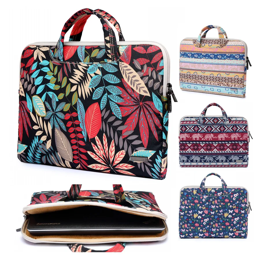 

Black Flower Waterproof Laptop handag soft canvas Notebook shoulder bag 13.3 14.1 15.6 computer sling bag Sleeve for hp sony