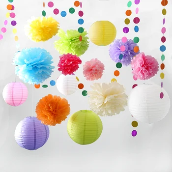 

18pcs/set DIY Flower Circle Garland Paper Lantern Set Tissue Hanging Birthday Party Decoration Set Event Supplies