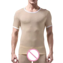 Мужская майка, мужские сексуальные шелковые прозрачные футболки с круглым вырезом и короткими рукавами