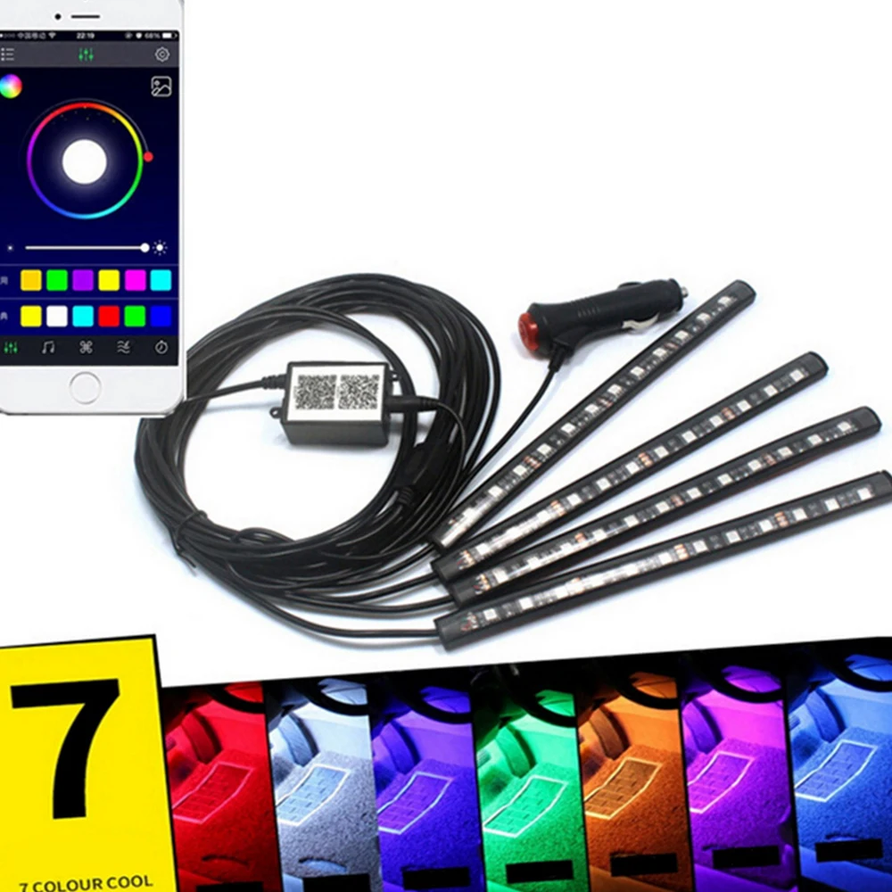 

12V Car Auto LED Strip Light 7 Colors Car Styling Decorative Atmosphere Lamps Car Interior Light Glow with Remote Control