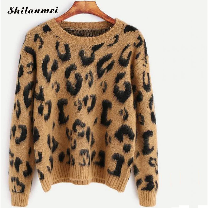 

2018 Women Sweaters and Pullovers Winter Warm Long Sleeve Printed Leopard Knitted Pullover Sweater Women Ugly Christmas Sweater