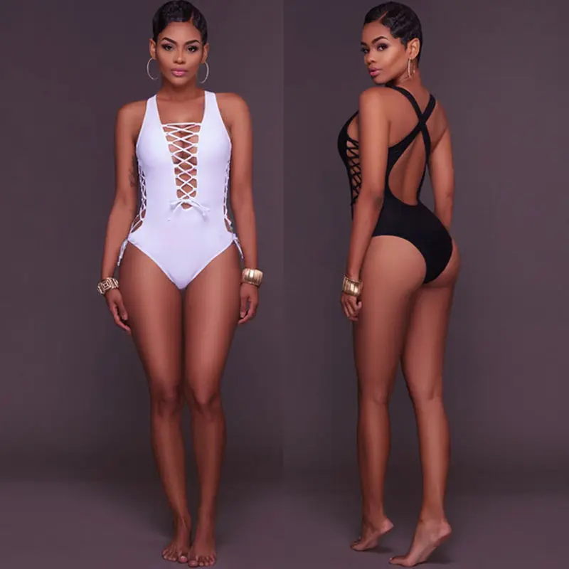 

2017 Women High Waisted Bandage Solid String Monokini Swimsuits Ladies Swimsuit Bathing Suit Swimwear Swimming Clothing