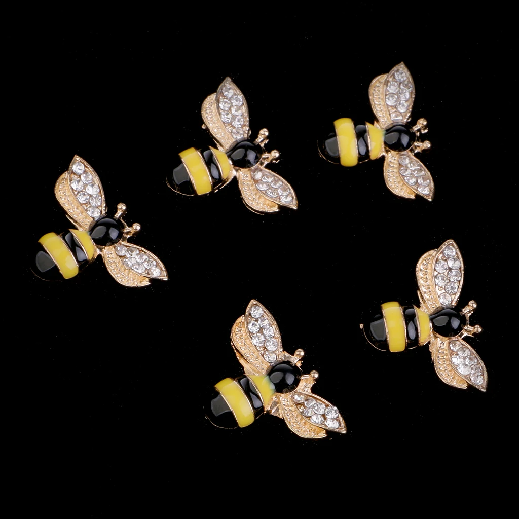 5pcs Bee Shape Alloy Rhinestone Flatback Buttons Jewelry Making Findings 25mm