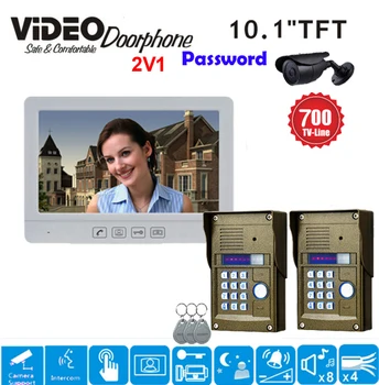

ZHUDELE Home Security Intercom System 10.1 Video Door Phone,RFID Panel Camera with Water-proof Cover In Stock 2Cameras+1Monitor