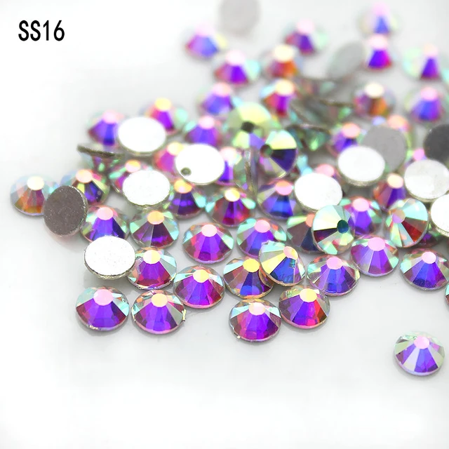 QIAO New Color Iron on AAA Rhinestone Shiny Black AB Rhinestones Flat Back  Hot Fix Crystal