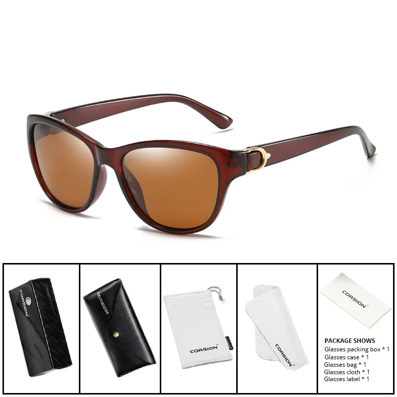 C4 Brown Brown Box COASION Роскошные брендовые дизайнерские солнцезащитные очки кошачий глаз женские поляризованные элегантные ретро солнцезащитные очки женские lentes de sol mujer CA1212 - Цвет линз: C4 Brown Brown Box