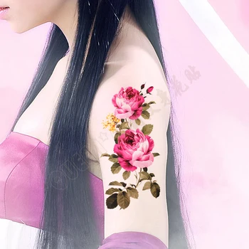 

Big flower Chinese Body Art Waterproof Temporary watercolor red rose painting For Woman Flash Tattoo Stickers 10*20CM MD292