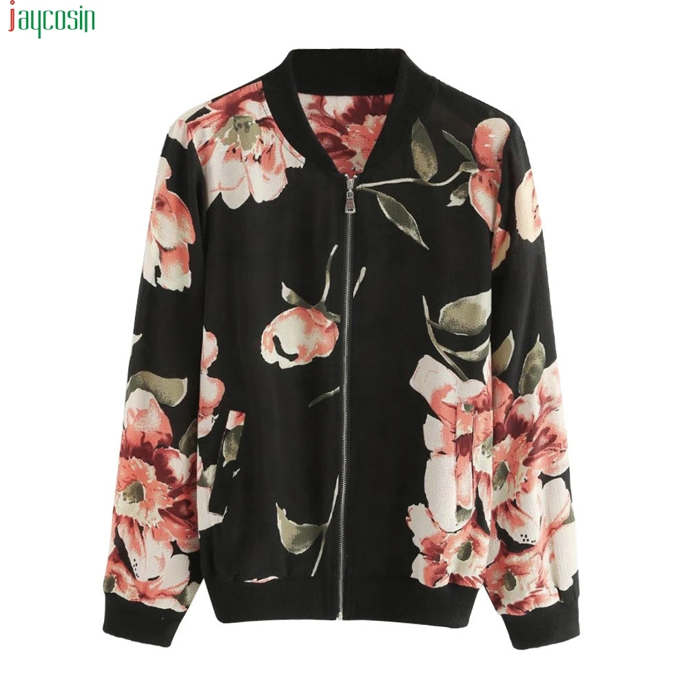 

JAYCOSIN Fashion Coats Women Floral Print Zipper Bomber Basic Jacket Women Outwear Coat For Women coats and jackets women new