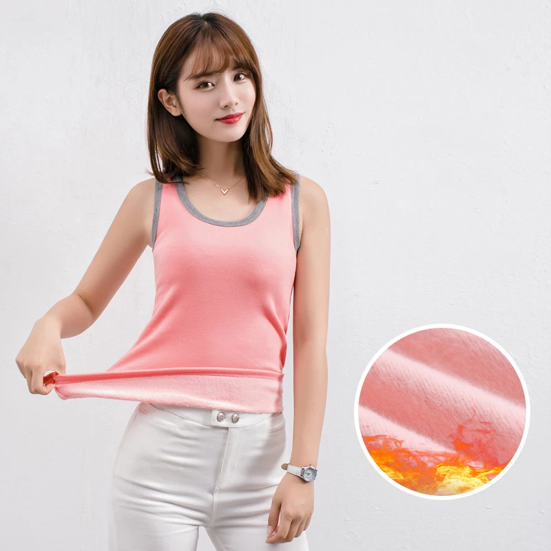 

Women Basic Warm Velvet Thick Underwear Sleeveless Tank Streetwear Sexy Party Top Woman Clothes Vest Soft Tops Tshirts Winter