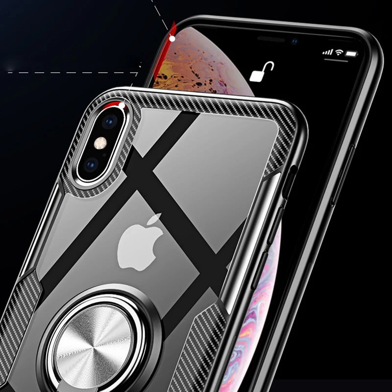 

Magnetic Car Holder Finger Ring For iPhone X XS MAX XR Case Carbon Fiber Texture Transparent Cover For iPhone 6 6S 7 8 Plus Caqa