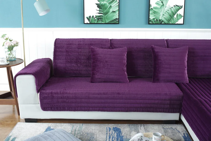 Теплый чехол для дивана из кроличьего меха, однотонный плюшевый чехол для дивана, стойкий чехол для дивана, диванное полотенце для гостиной, l-образный Диванный Декор