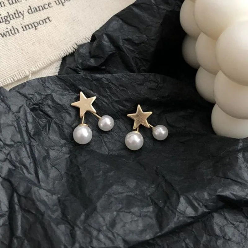 

S925 Silver Needle Fashion Sweet Creative Metal Texture Five-pointed Star Pearl Stud Earrings For Women Accessories Jewelry