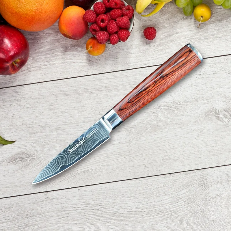 SUNNECKO 3 шт. набор кухонных ножей японский VG10 Дамасская сталь Кливер Santoku нож для очистки фруктов Pakka с деревянной ручкой мясорубка