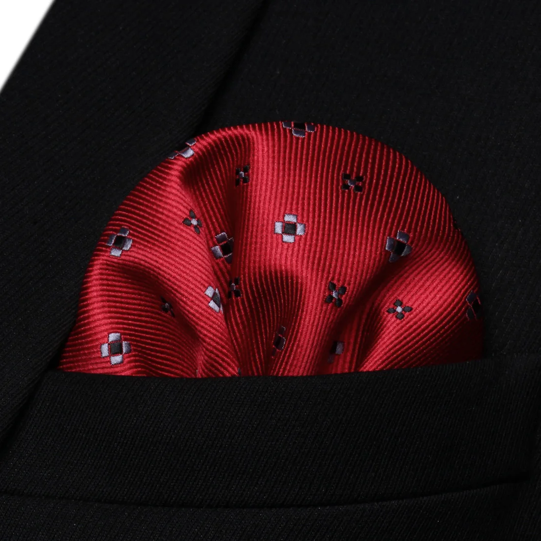 

HF608R Red Black White Floral Men Silk Party Handkerchief Pocket Square Hanky