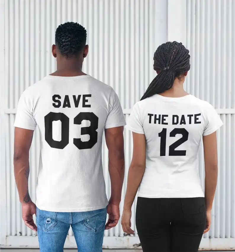 muñeca pompa Mantenimiento Camisas con números personalizados para guardar la fecha, novia y novio,  camisas de compromiso, camisas para parejas, camisetas de aniversario -  AliExpress Hogar y jardín
