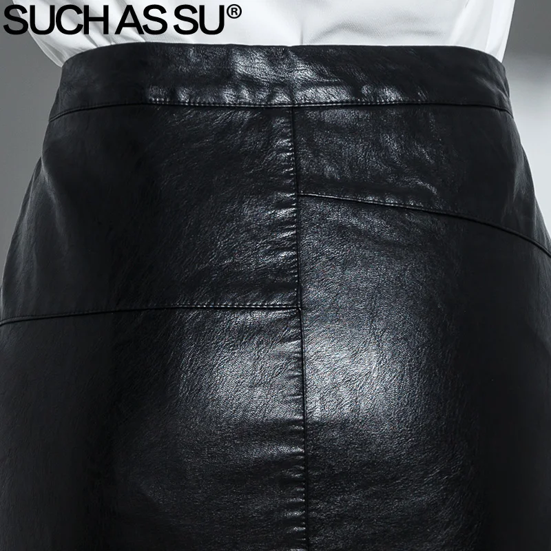 SUCH AS SU New 2017 High Quality Fall Winter Women Pencil Skirt Black High Waist PU Leather Skirts S-3XL Female Mid-Long Skirt Skirts