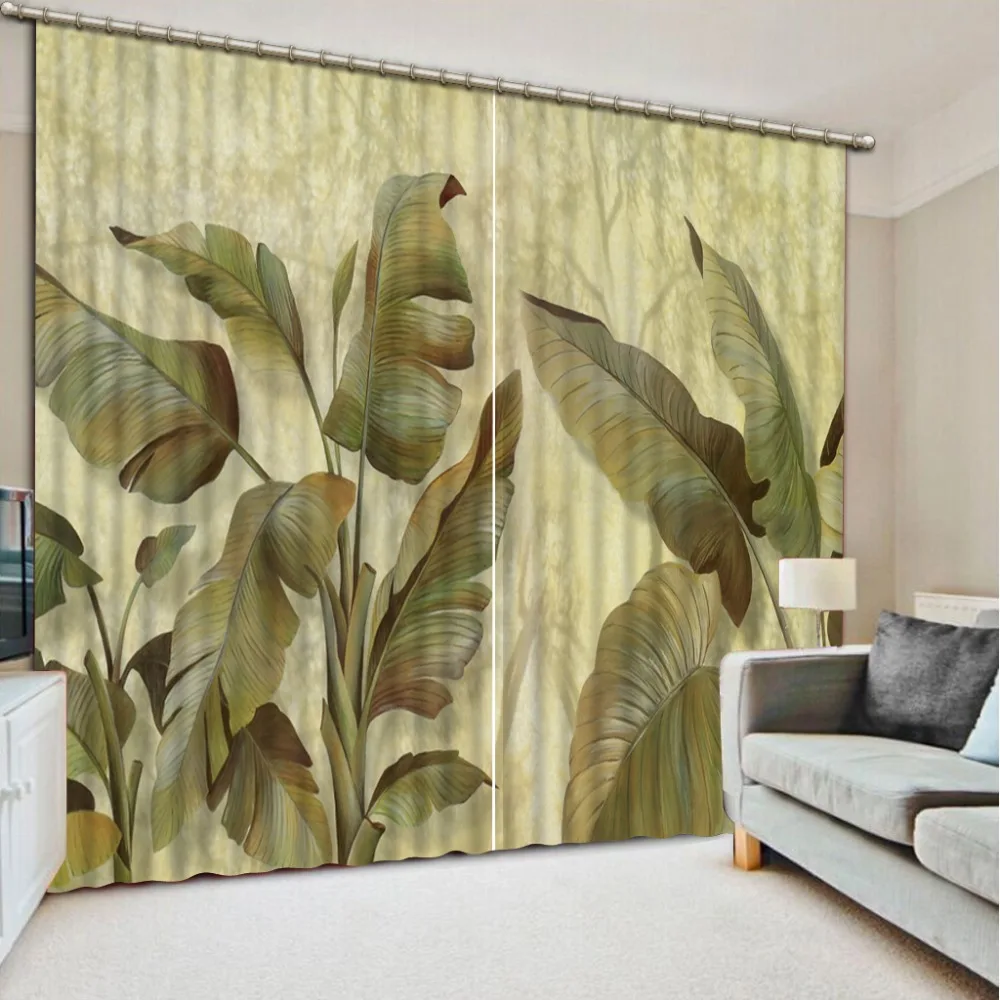 customize luxury 3d curtains Hand-painted banana leaves for kitchen blackout window living room | Дом и сад