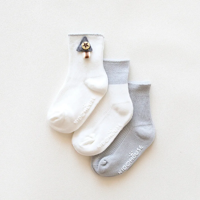 3PCS baby socks 0-1-3Y Anti-slip sole button decoration three-color suit children's newborn socks Baby clothes accessories