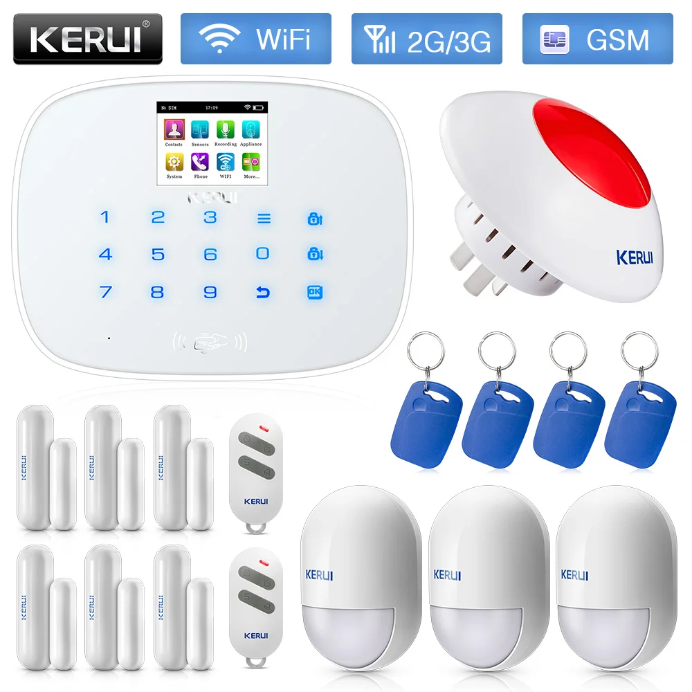 KERUI W193 Беспроводная охранная Wi-Fi GSM PSTN RFID умная домашняя система охранной сигнализации телефон приложение пульт дистанционного управления с внутренней беспроводной сиреной - Цвет: White WiFI Alarm