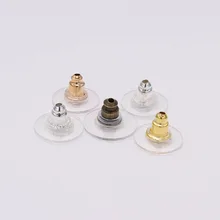 100 шт./лот, золотые серебряные серьги-гвоздики с гайками, силиконовые серьги-гвоздики, заглушки для стопоры для сережек, аксессуары для изготовления ювелирных изделий