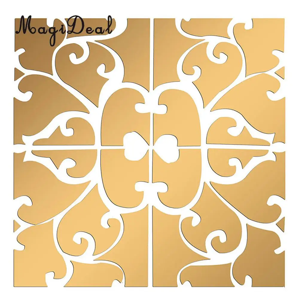 3D Acrylic Mirror Decal Sticker Stitched Wall Panels Home Decoration 8x8inch, Silver/Black/Gold