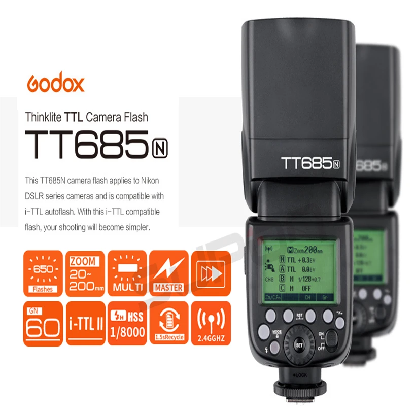 Godox Вспышка Speedlite TT685 C/N/S/F/O 2 4G HSS TTL Беспроводная + X2T триггер для камеры Canon Nikon Sony
