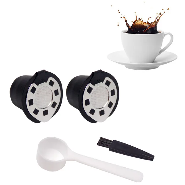 Best Price Behogar Behokic 2pcs Refillable Reusable Coffee Filter Mesh Capsule Cups with Brush Scoop Compatible with Nespresso