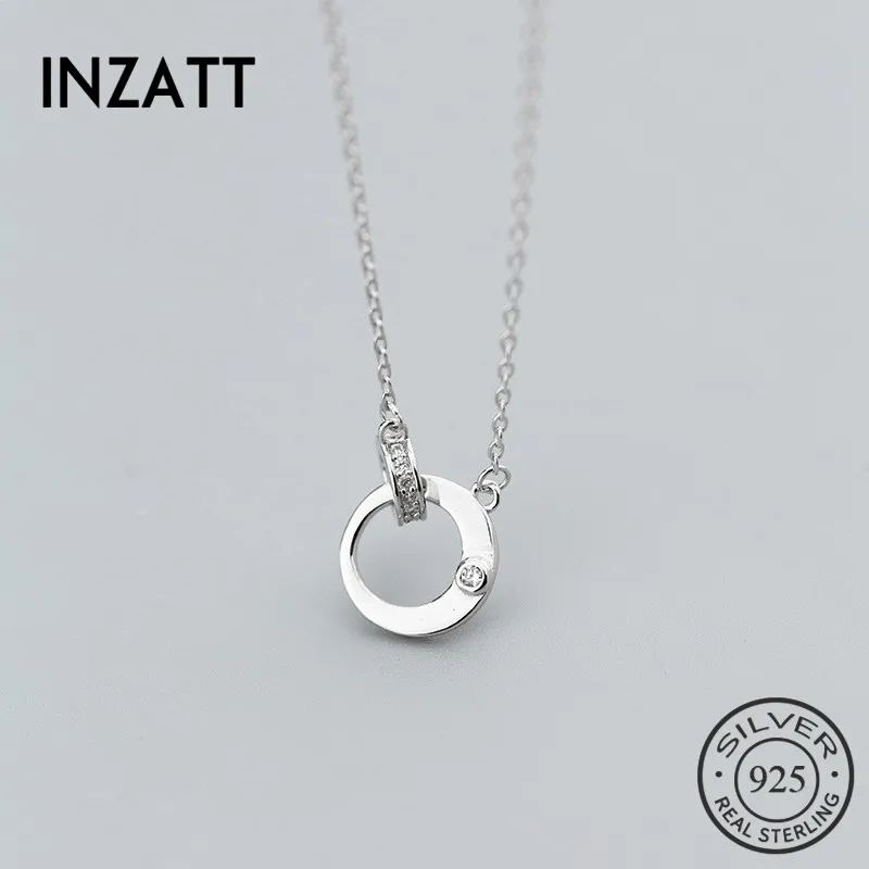 INZATT, настоящее 925 пробы, серебро, минималистичный, милый, циркон, круглый кулон, ожерелье, хорошее ювелирное изделие для женщин, вечерние, элегантные аксессуары