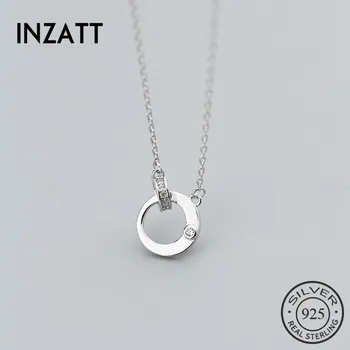 

INZATT Real 925 Sterling Silver Minimalist Cute Zircon Round Pendant Necklace Fine Jewelry For Women Party Elegant Accessories